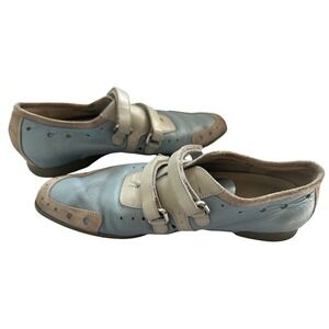 Prada Leather Sneakers Strap Up Casual‎ Shoes Designer Blue Made in Italy Sz 36